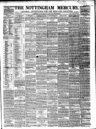 cover page of Nottingham and Newark Mercury published on February 28, 1845