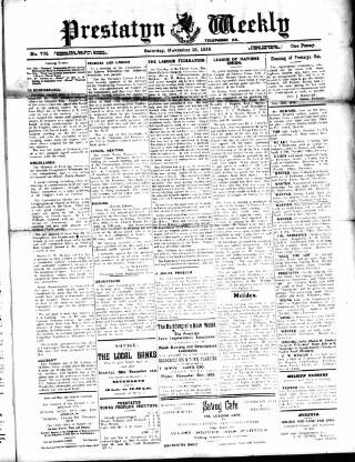 cover page of Prestatyn Weekly published on November 15, 1919