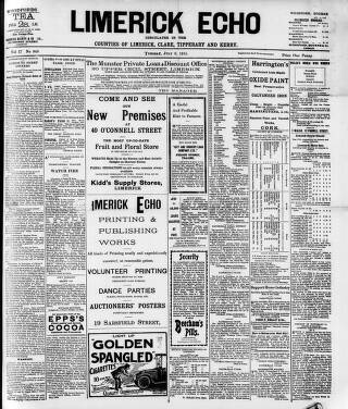 cover page of Limerick Echo published on July 6, 1915