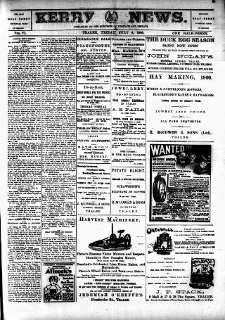 cover page of Kerry News published on July 6, 1900