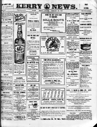 cover page of Kerry News published on February 28, 1916