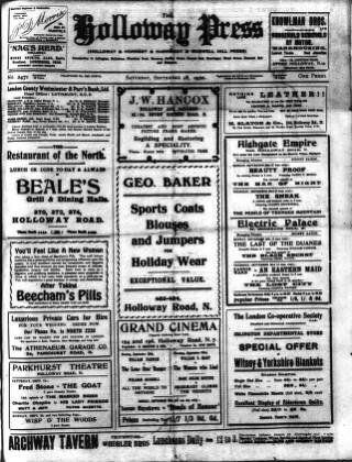 cover page of Holloway Press published on September 18, 1920