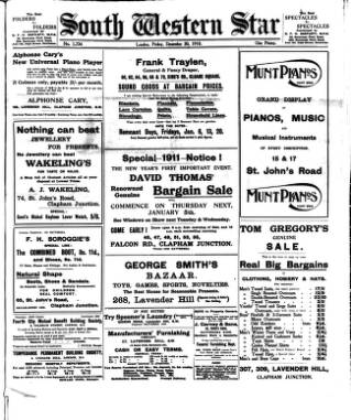 cover page of South Western Star published on December 30, 1910