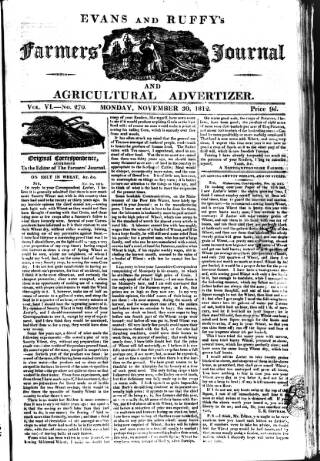 cover page of Evans and Ruffy's Farmer's Journal published on November 30, 1812