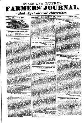 cover page of Evans and Ruffy's Farmer's Journal published on December 30, 1816
