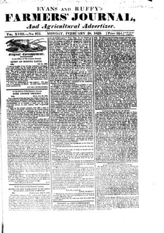 cover page of Evans and Ruffy's Farmer's Journal published on February 28, 1825