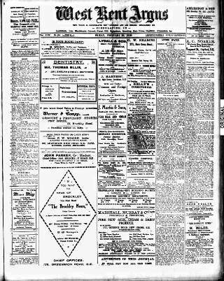 cover page of West Kent Argus and Borough of Lewisham News published on February 28, 1913
