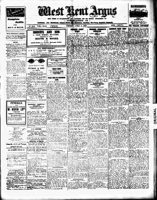 cover page of West Kent Argus and Borough of Lewisham News published on July 6, 1923