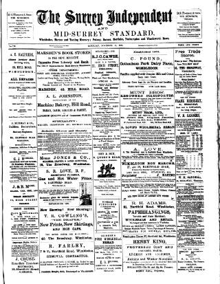 cover page of Surrey Independent and Wimbledon Mercury published on November 15, 1890