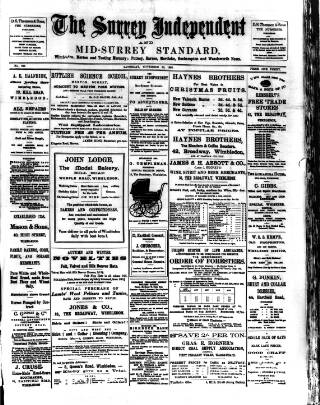 cover page of Surrey Independent and Wimbledon Mercury published on November 30, 1895