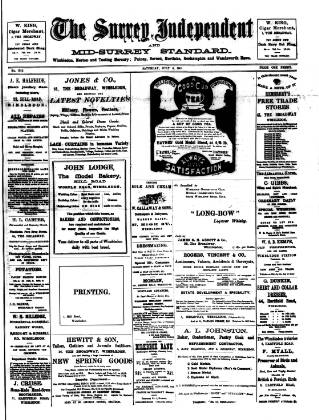 cover page of Surrey Independent and Wimbledon Mercury published on July 6, 1901
