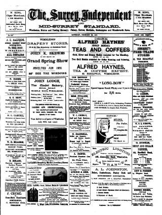 cover page of Surrey Independent and Wimbledon Mercury published on February 28, 1903