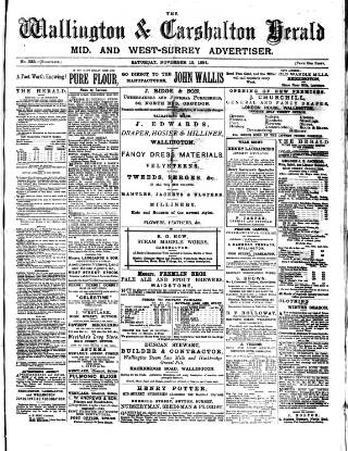 cover page of Wallington & Carshalton Herald published on November 15, 1884