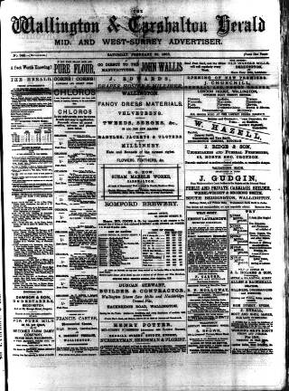 cover page of Wallington & Carshalton Herald published on February 28, 1885