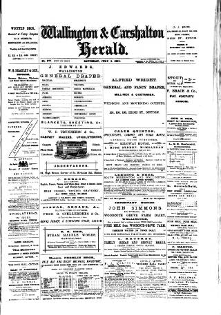 cover page of Wallington & Carshalton Herald published on July 6, 1889