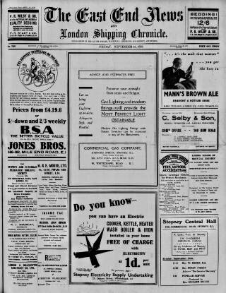 cover page of East End News and London Shipping Chronicle published on September 18, 1936