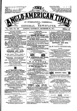 cover page of Anglo-American Times published on December 30, 1871