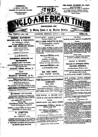 cover page of Anglo-American Times published on July 6, 1883