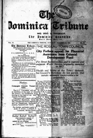 cover page of Dominica Tribune published on December 30, 1933