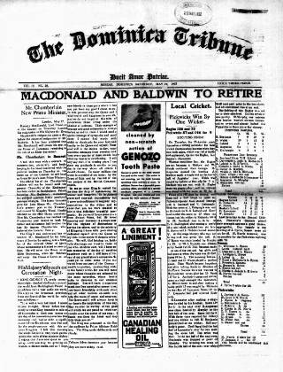 cover page of Dominica Tribune published on May 29, 1937