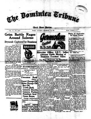 cover page of Dominica Tribune published on September 18, 1943