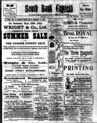 cover page of South Bank Express published on July 6, 1912