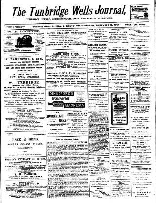 cover page of Tunbridge Wells Journal published on September 18, 1902