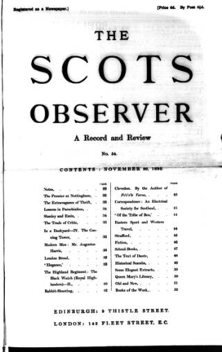cover page of National Observer published on November 30, 1889