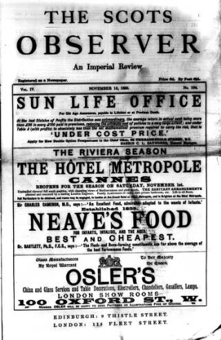 cover page of National Observer published on November 15, 1890