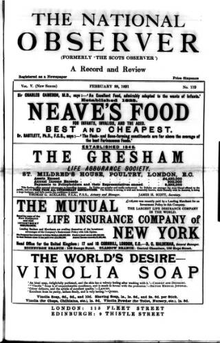 cover page of National Observer published on February 28, 1891