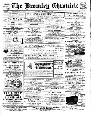 cover page of Bromley Chronicle published on November 15, 1900