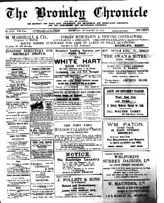 cover page of Bromley Chronicle published on December 30, 1920