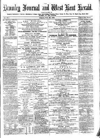 cover page of Bromley Journal and West Kent Herald published on February 28, 1879