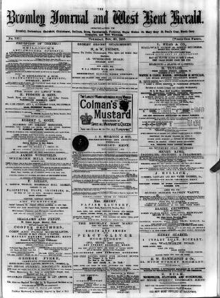 cover page of Bromley Journal and West Kent Herald published on November 30, 1882