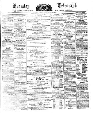 cover page of Bromley and West Kent Telegraph published on December 30, 1871