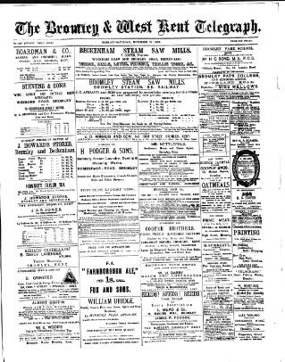 cover page of Bromley and West Kent Telegraph published on November 30, 1889