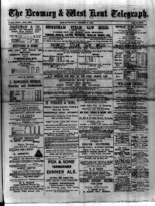 cover page of Bromley and West Kent Telegraph published on November 15, 1890