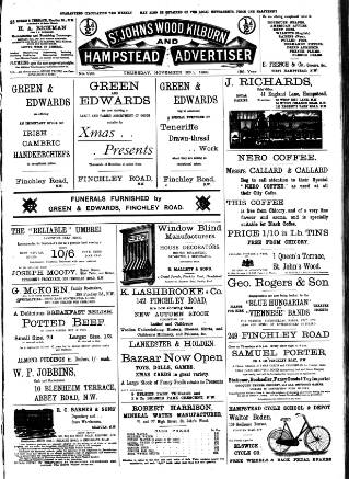 cover page of Hampstead News published on November 30, 1899