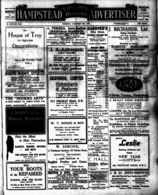 cover page of Hampstead News published on December 30, 1920