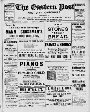 cover page of Eastern Post published on September 18, 1920