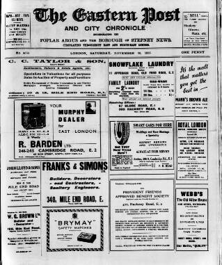 cover page of Eastern Post published on November 30, 1935