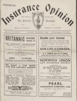 cover page of Insurance Opinion published on February 1, 1919