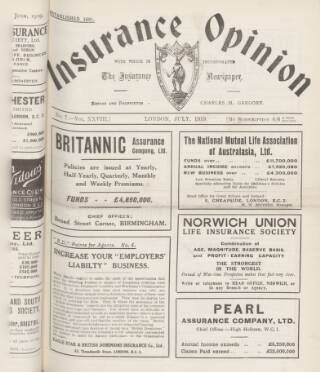 cover page of Insurance Opinion published on July 1, 1919