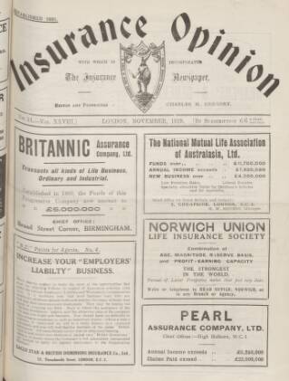 cover page of Insurance Opinion published on November 1, 1919