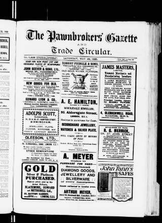 cover page of Pawnbrokers' Gazette published on May 29, 1926
