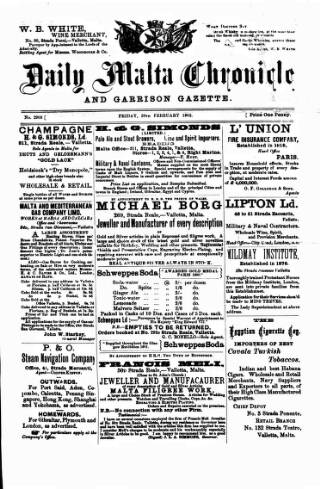 cover page of Daily Malta Chronicle and Garrison Gazette published on February 28, 1902