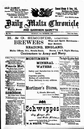 cover page of Daily Malta Chronicle and Garrison Gazette published on December 30, 1915