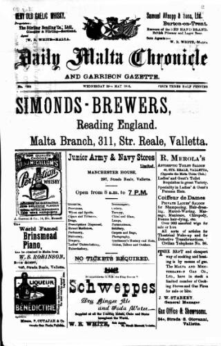 cover page of Daily Malta Chronicle and Garrison Gazette published on May 29, 1918