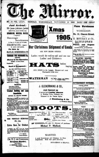 cover page of Mirror (Trinidad & Tobago) published on November 15, 1905