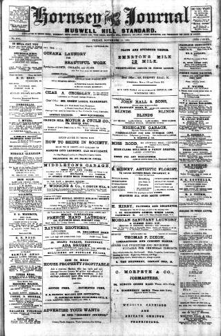 cover page of Hornsey & Finsbury Park Journal published on November 15, 1912